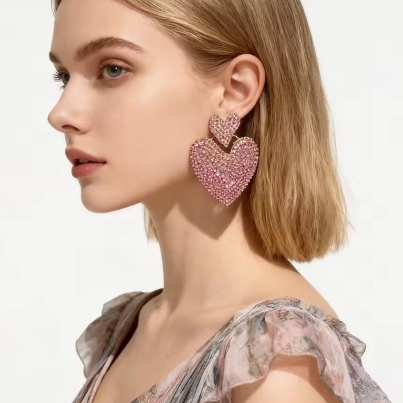 Colorful Heart Crystal Drop Earrings - Picture 8 of 8